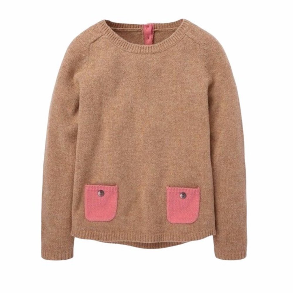 Boden womens wool sweater camel sweater with pink pockets UK 10 US 6